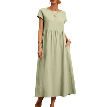 Eveloria Damen Midi-Kleid Ballonärmel mit Taschen
