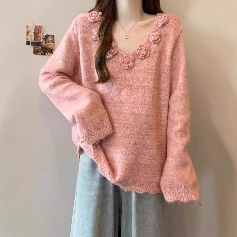 Damen Strickpullover Groß Floral Eveloria