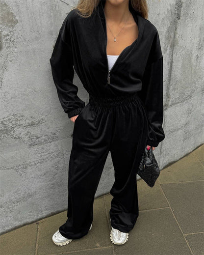 Damen Velours-Jumpsuit Elegant Sportlich