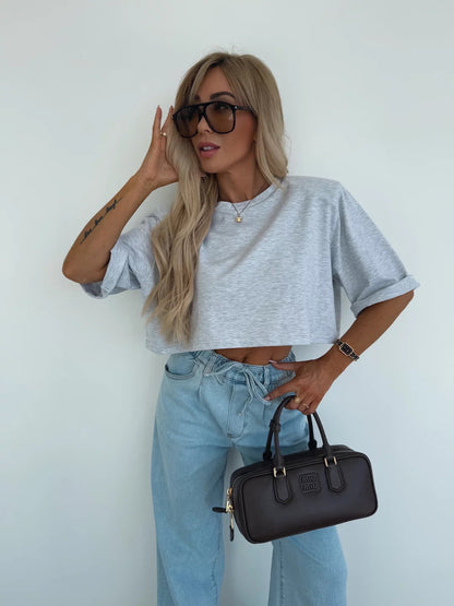 Damen Cropped T-Shirt Weite Ärmel Hochwertiges Material Eveloria