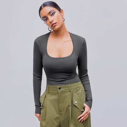 Damen Langarmshirt Rundhalsausschnitt Rippstruktur Eveloria