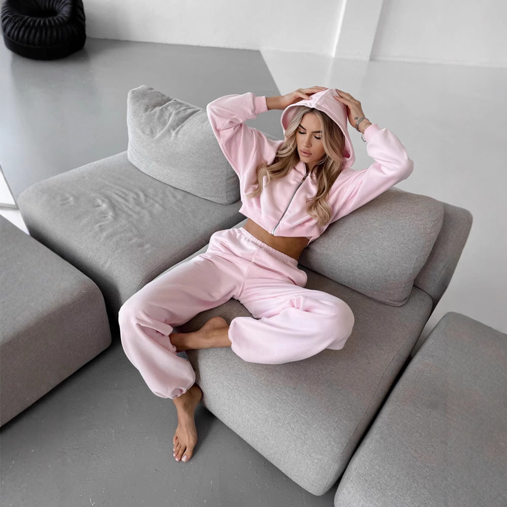 Damen Fleece-Loungewear-Set Weich Cropped Design