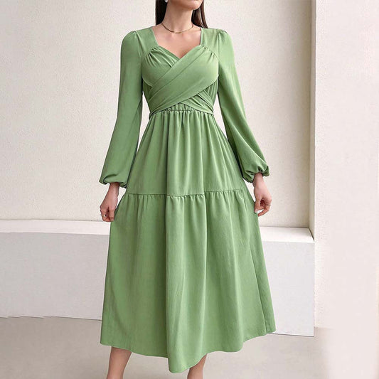 Damen Midikleid Wickeldetail Voluminöse Ärmel Eveloria - Eveloria