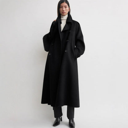 Damen Überlanger Trenchcoat aus Wolle Schwarz Eveloria - Eveloria