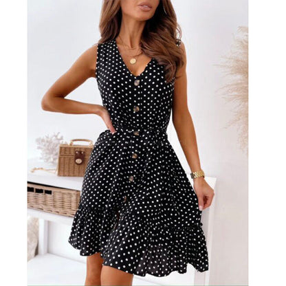 Damen Wickelkleid Punkte Taillengürtel