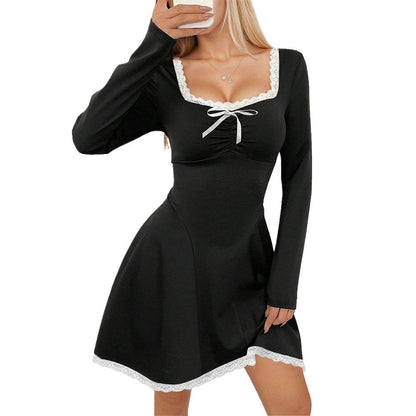 Damen Minikleid Spitze Elegant Schnürung