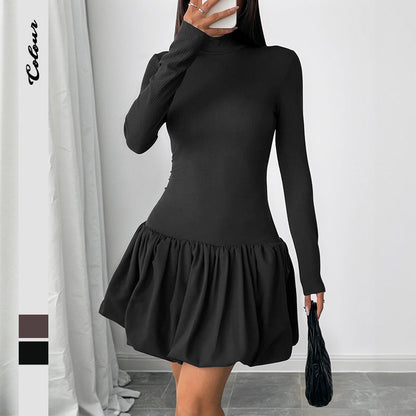 Damen Mini-Kleid Hochtailliert Rüschen Schwarz Eveloria - Eveloria