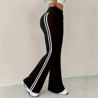 Damen Sportleggings Flared Bein Streifen Schwarz Eveloria - Eveloria