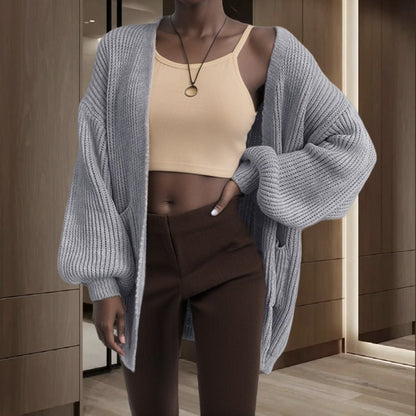 Damen Cardigan Grobstrick Voluminöse Ärmel