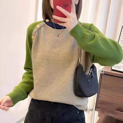 Damen Strickpullover Große Knöpfe Kuschelig Grau Eveloria