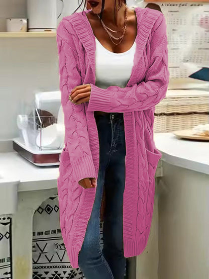 Damen Grosstrick Cardigan mit Kabelmuster und Taschen