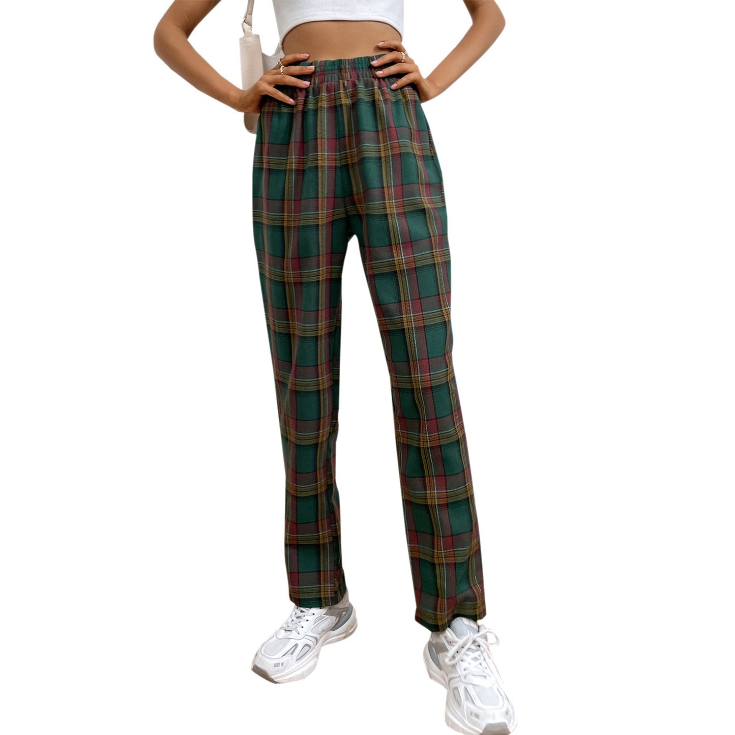 Damen Karohose Elastischer Bund Slim Fit Eveloria