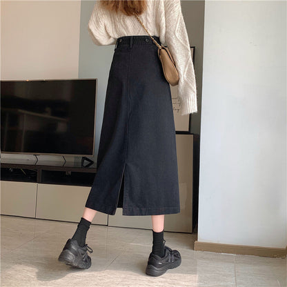 Damen Hochtailli Denim-Midi-Rock Eveloria