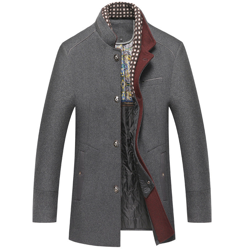 Herren Slim Fit Wollmantel dunkelblau