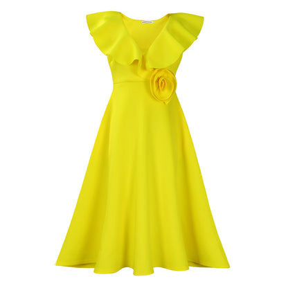 Damen A-Linien Kleid Rüschen Floralmuster Eveloria