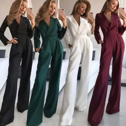 Damen Jumpsuit Figurbetont Weites Bein Eveloria