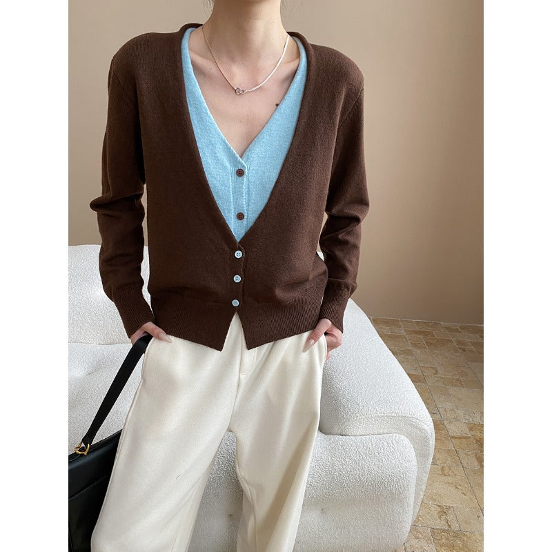 Damen Strickcardigan V-Ausschnitt Knopfleiste Kuschelig Grau Eveloria - Eveloria