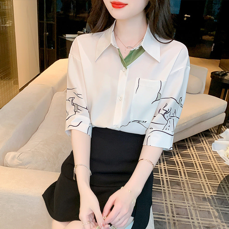 Damen Bluse mit Grafiken Klassischer Schnitt Eveloria