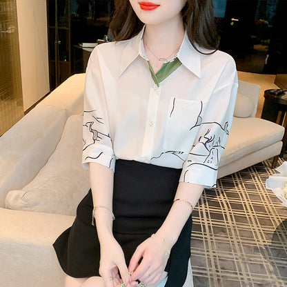 Damen Bluse mit Grafiken Klassischer Schnitt Eveloria