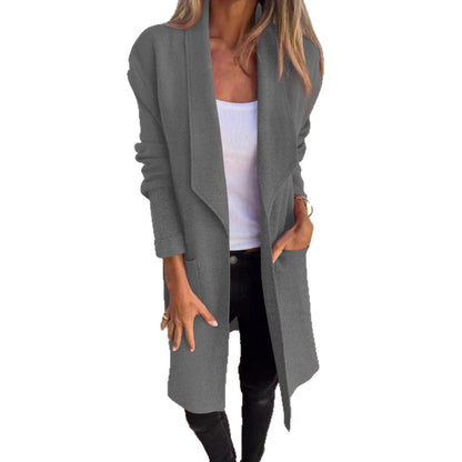 Damen Oversized-Mantel Lässig Eingrifftaschen Offener Kragen