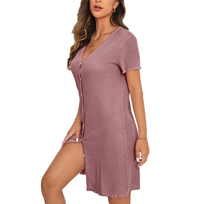 Damen Strick-Minikleid mit Knöpfen und Taschen