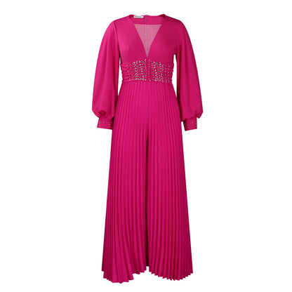 Damen Jumpsuit Plissiert Glitzernd Eveloria