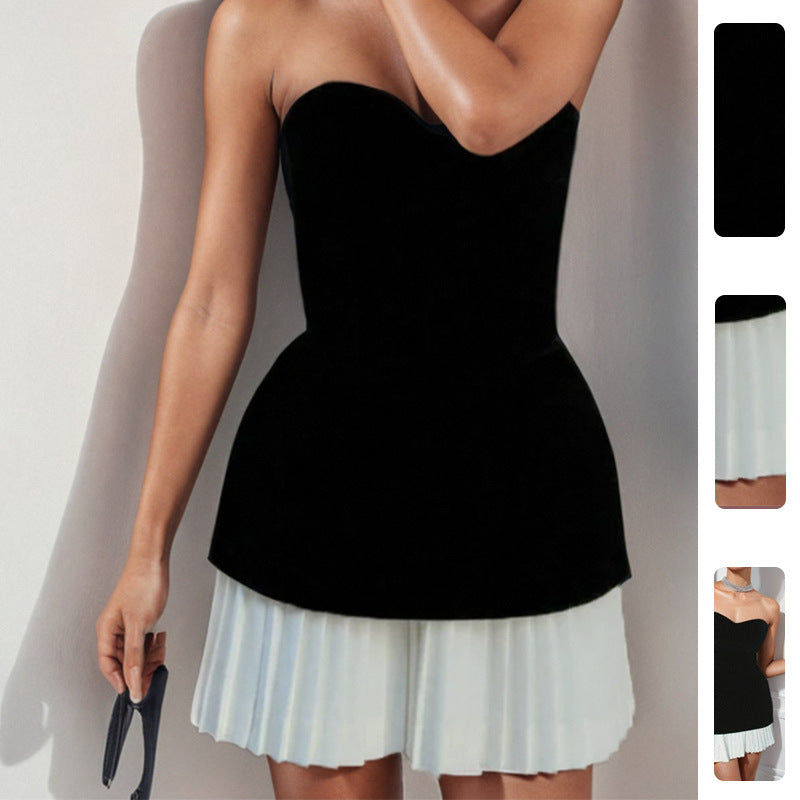 Damen Minikleid Strapless Plisserter Saum Eveloria - Eveloria