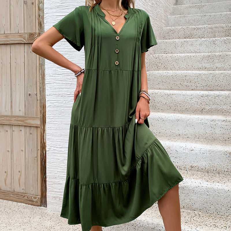 Damen Maxikleid Knopfleiste Voluminöser Rock Eveloria