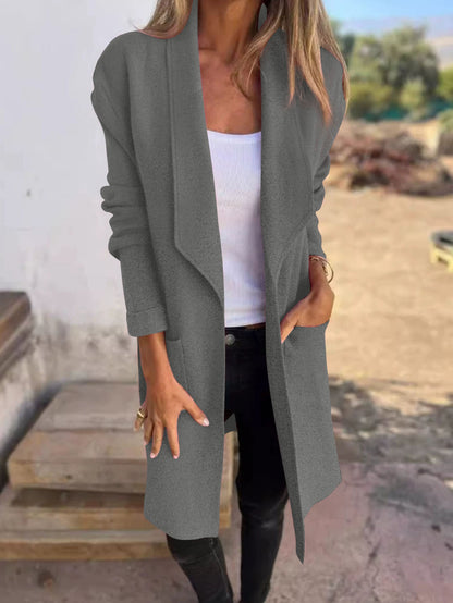 Damen Oversized-Mantel Lässig Eingrifftaschen Offener Kragen