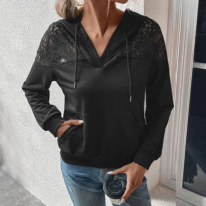 Damen Kapuzenpullover Spitze Lässig Eveloria