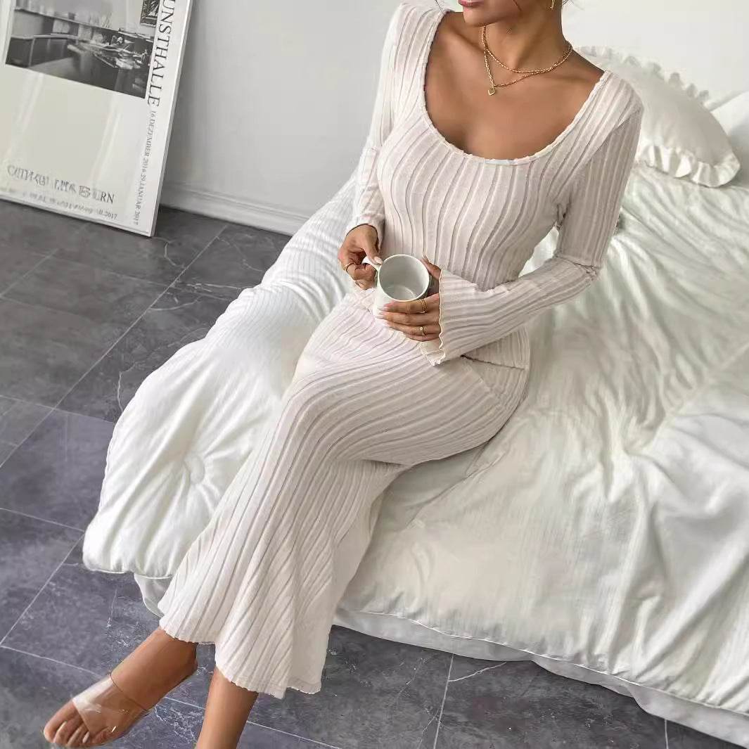 Damen Langarm Strickkleid Rundhalsausschnitt Figurbetonend