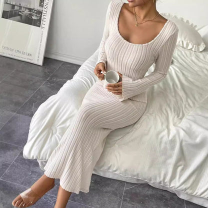 Damen Langarm Strickkleid Rundhalsausschnitt Figurbetonend