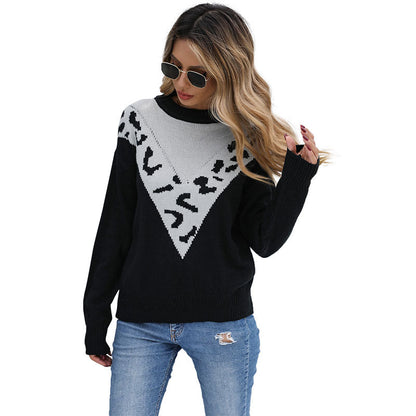 Damen Strickpullover Kontrastmuster Tiermuster Eveloria