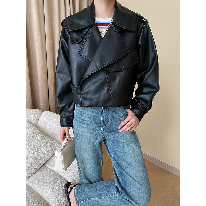 Damen Kunstlederjacke Biker-Stil Asymmetrischer Reißverschluss Schwarz - Eveloria