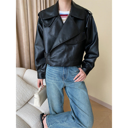 Damen Kunstlederjacke Biker-Stil Asymmetrischer Reißverschluss Schwarz - Eveloria