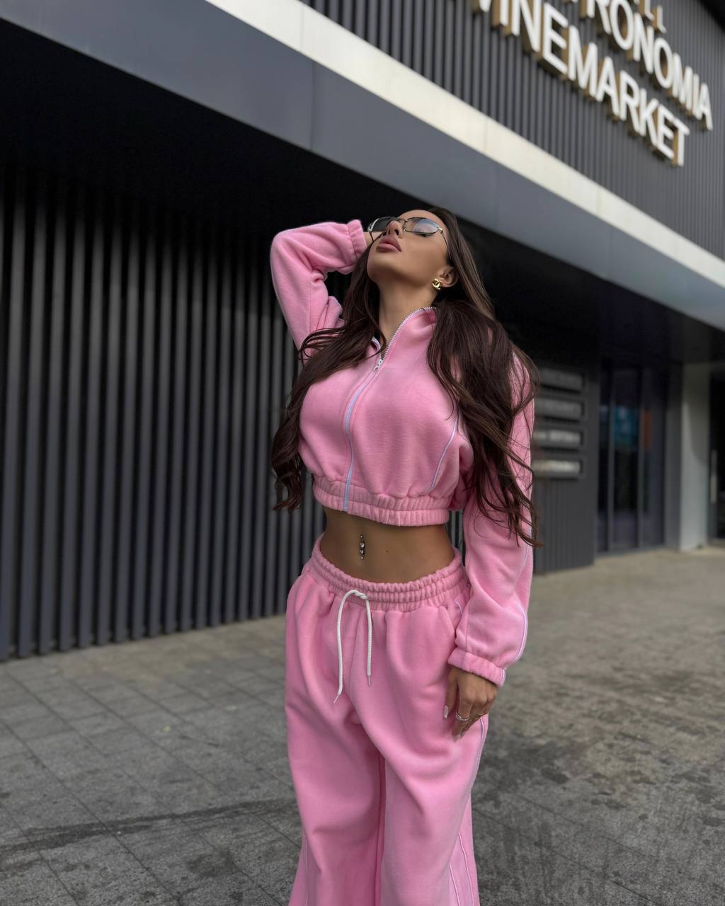 Damen Hoodie Jogginghose Set Cropped Grau Eveloria