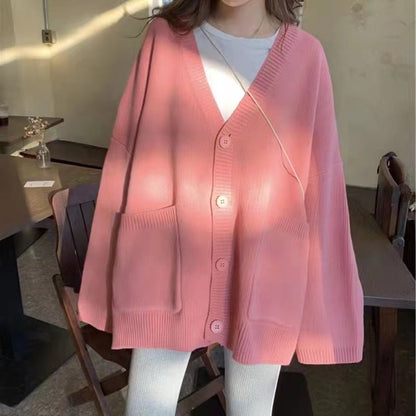 Damen Strickcardigan Übergroß mit Taschen Grau