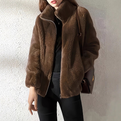 Damen Fleecejacke Hochkragen Reißverschluss Schwarz Eveloria - Eveloria