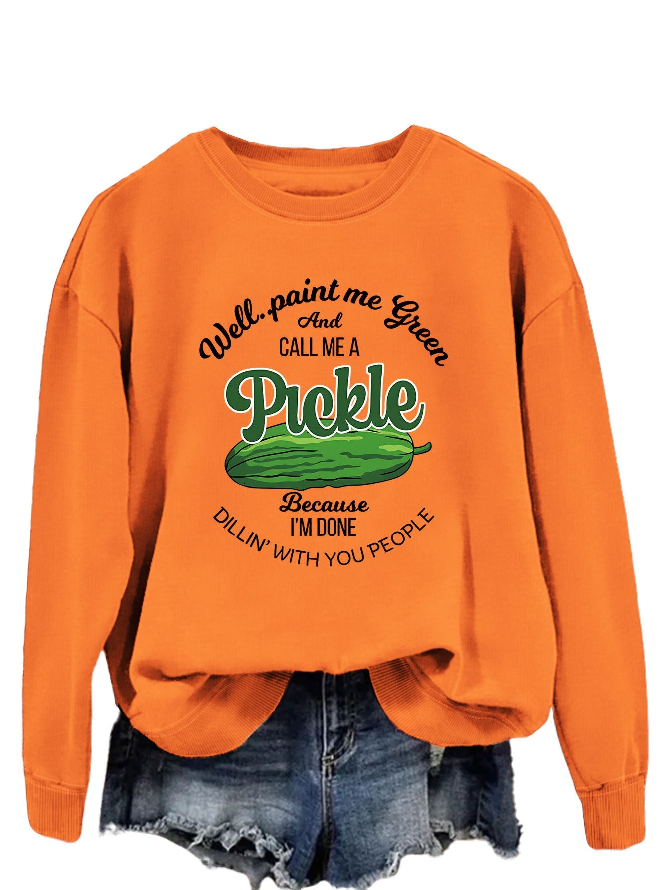 Damen Sweatshirt Gurkenmotiv Baumwolle Weiß
