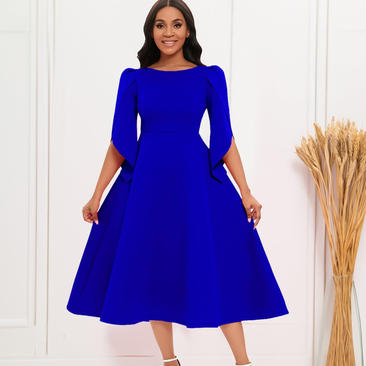 Damen Abendkleid mit Handballenärmel und schwingendem Rock Eveloria
