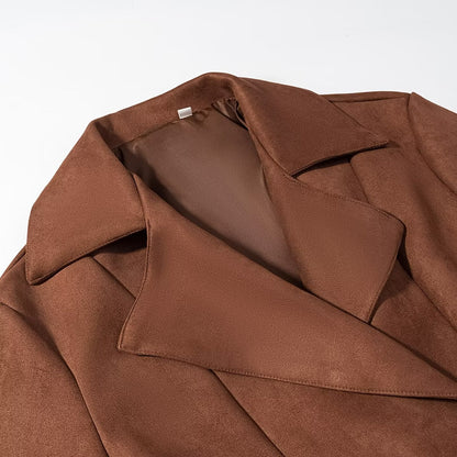 Damen Wildlederjacke Mit Gürtel Tailliert Braun