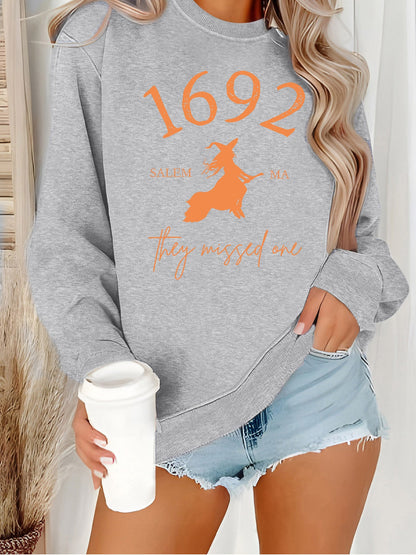 Damen Sweatshirt Witch-Motiv Baumwolle Gemütlich Grau