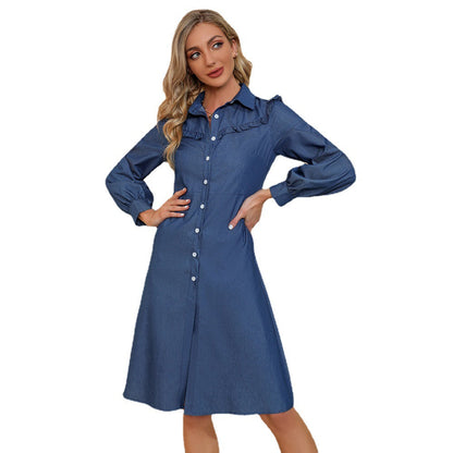 Damen Rüschenkleid Hemdbluse Blumenmuster Eveloria