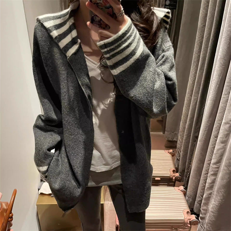 Damen Cardigan mit gestreiften Ärmeln Casual Modell