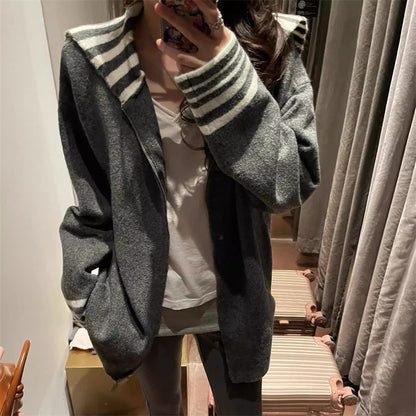 Damen Cardigan mit gestreiften Ärmeln Casual Modell