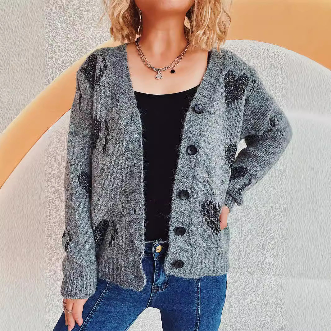 Damen Strickjacke Herzdesign Kuschelig Eveloria