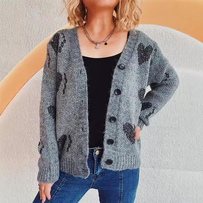 Damen Strickjacke Herzdesign Kuschelig Eveloria