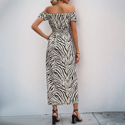 Damen Maxikleid Schulterfrei Elegant Schlitz