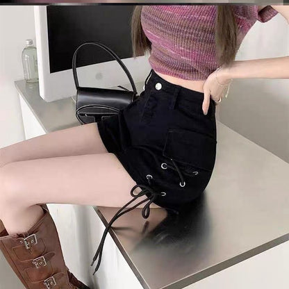 Damen High-Waist Shorts mit Schnürung und Taschen