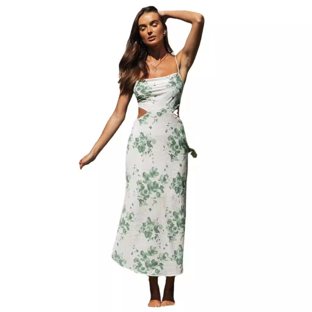 Damen Maxikleid Floralmuster Cut-Outs Eveloria